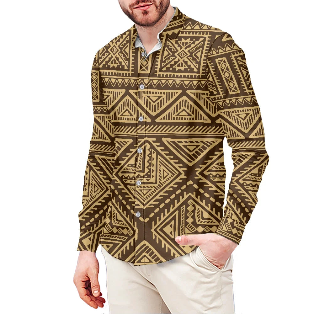Custom Shirts Men Long Sleeve Casual Seamless Stylized African Pattern Luxury Button Down Shirts for Men Latest Shirt Designs
